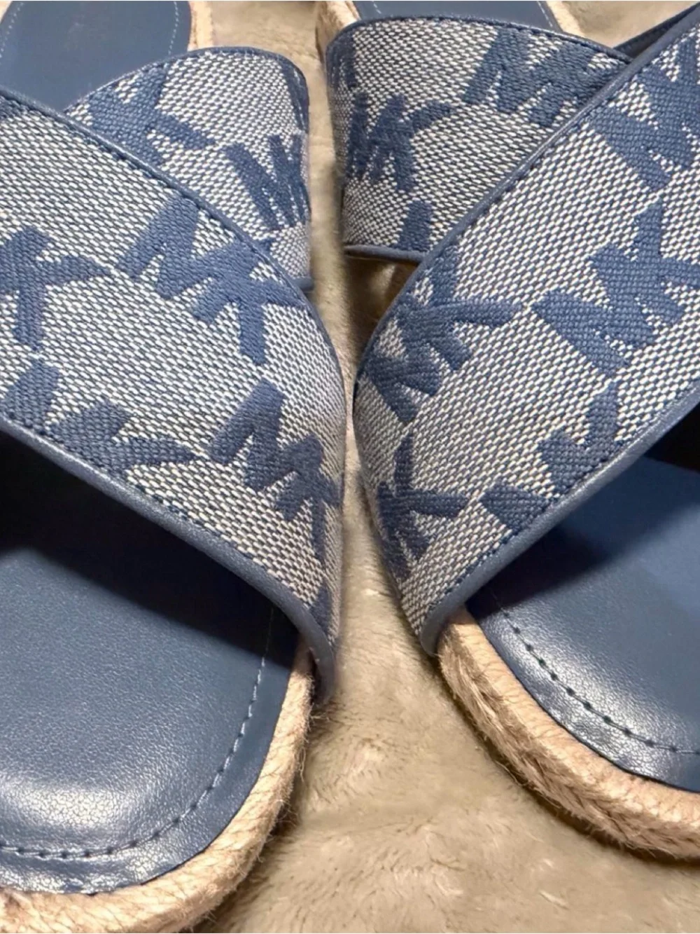 Michael Kors Navy Blue Espadrille Slide with MK Print